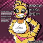  1girl 1girl ancient_.lord animatronic animatronic_female beakless big_breasts chicken chicken_girl five_nights_at_freddy's five_nights_at_freddy's_2 fnaf phasianid robot robot_girl scottgames toy_chica_(fnaf) yellow yellow_skin 