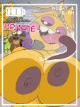  1girl animatronic animatronic_female beakless big_breasts breasts_against_screen camera_view chicken chicken_girl dglartist dialogue five_nights_at_freddy's five_nights_at_freddy's_2 fnaf licking_screen long_tongue phasianid robot robot_girl scottgames toy_chica_(fnaf) withered_bonnie withered_chica withered_freddy yellow yellow_skin 