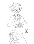 callmepo heart_hands monochrome navel overwatch pinupsushi tracer_(overwatch)