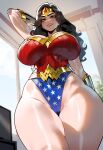  1boy1girl 1girl ai_generated curvy curvy_female curvy_figure dc_comics long_hair superhero_costume superheroine wonder_woman 