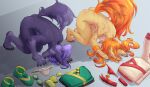 1girl 1girl 2025 anthro ass ass_up boots breasts canid canine canis canon_couple ceroba_ketsukane chujin_ketsukane closed_eyes clothes_removed clothing_aside couple dogeza duo fox goggles high_res husband_and_wife mammal married_couple multicolored_fur on_knees orange_hair panties pawpads ponytail purple_fur purple_hair ribbon shoes sideboob undertale_(series) undertale_yellow underwear unknown_artist