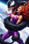 1girl ai_generated alien_girl dc_comics earth heroine_in_trouble long_hair marvel older older_female red_hair space spider-man_(series) starfire superheroine symbiote teen_titans tentacle venom young_adult young_adult_female young_adult_woman