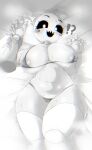 !? 1girl animatronic animatronic_female beakless bed big_breasts chicken chicken_girl chromatic_aberration disembodied_hand five_nights_at_freddy's five_nights_at_freddy's_2 fnaf human interrobang jin2264 monochrome on_bed phasianid pinned_to_bed robot robot_girl scottgames toy_chica_(fnaf)