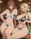 2_girls ai_generated bikini blonde_hair brown_hair cougar female_only looking_at_viewer mature_female mei_terumi naruto naruto_(classic) naruto_(series) naruto_shippuden qos qos_clothing shounen_jump snowbunny tsunade waifuinvoker