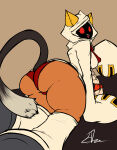  1girl arc_system_works ass_focus big_ass big_ass blazblue cat_ears catgirl dark-skinned_female dark_skin edworld fecharis feline hoodie kaka_(blazblue) mask masked masked_female red_eyes sharp_teeth taokaka 