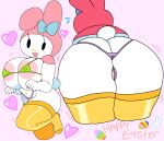  1girls 2d_(artwork) 2d_artwork :d anthro anus areola_slip ass ass_focus big_ass big_breasts bikini black_eyes blue_bow blush blush_stickers bow breasts cassettedream cleavage clenched_hands clothing digital_media_(artwork) dream-cassette easter easter_egg egg english_text female female_only flying_sweatdrops from_behind furry furry_female green_bikini hair_bow highleg_bikini holidays hood hoshime huge_ass huge_breasts lagomorph leg_lift leporid looking_at_viewer micro_bikini mob_face my_melody onegai_my_melody open_mouth orange_thighhighs panties partially_visible_vulva purple_bikini purple_panties pussy sanrio smile solo_female standing_on_one_leg stockings string_bikini striped_bikini tail text thick_thighs thong thong_bikini white_fur wide_hips yellow_thighhighs 