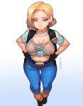 android_18 dragon_ball_super dragon_ball_z looking_at_viewer navel see-through wet_t-shirt