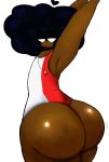  1boy 2025 admiring_self afro arms_up ass_bigger_than_torso black_hair colored dark-skinned_femboy dark-skinned_male dark_skin digital_art digital_media_(artwork) eyeshadow fat_ass femboy freckles freckles_on_ass glittering_hair jayden_(fazzinart) large_butt looking_back nice_body showing_off_ass smile smiling_at_viewer swimsuit white_background 