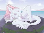 1girl beach big_ass big_breasts bikini bikini_clam cute dewgong long_hair necklace pink_hair posing rapps sea seductive sexy spread_legs stone tail thick_ass thick_legs white_skin