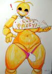  1girl animatronic animatronic_female beakless big_breasts chicken chicken_girl creamy_pussy exposing_pussy five_nights_at_freddy's five_nights_at_freddy's_2 fnaf phasianid robot robot_girl scottgames toy_chica_(fnaf) yellow yellow_skin 