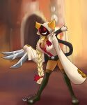  1girl 1girls arc_system_works big_breasts big_breasts blazblue busty_female cat_ears catgirl dark-skinned_female dark_skin fecharis feline hoodie kaka_(blazblue) mask masked masked_female nephiliac red_eyes redesign sharp_teeth taokaka 