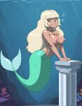 1girl 2026 areola big_breasts blonde_hair blue_hair breasts bubble commission darkeros13 disney disney_channel eyebrows_visible_through_hair female female_only freckles freckles_on_face green_eyes grin half-closed_eyes jackie_lynn_thomas merfolk mermaid mermaid_girl mermaid_tail multicolored_hair navel necklace nipples nude nude_female shell_necklace smile solo star_vs_the_forces_of_evil two-tone_hair underwater very_long_hair