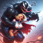 1girl ai_generated alien_girl blonde_hair dc_comics earth heroine_in_trouble karen_starr marvel power_girl space spider-man_(series) superheroine superman_(series) symbiote tentacle venom