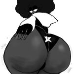  1boy 2025 afro balls balls_in_panties dark-skinned_femboy dark-skinned_male dark_skin digital_drawing_(artwork) digital_media digital_media_(artwork) fat_ass femboy grabbing_own_ass hoodie hoodie_only jayden_(fazzinart) looking_at_viewer looking_back monochrome no_pants panties round_ass smile smiling_at_viewer 
