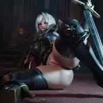  1girl adepta_sororitas big_breasts bubble_butt cleavage horny inviting_to_sex laying laying_down looking_at_viewer naked_female nude nude nude_female pose purple_eyes pussy_hair pussy_hair ryanreos sister_of_battle spread_legs stockings tattoo teasing thick_thighs warhammer warhammer_(franchise) warhammer_40k white_hair 