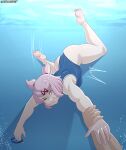 1boy 1girl commission doki_doki_literature_club dragonfruitart drowning female male natsuki_(doki_doki_literature_club) underwater
