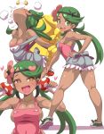 1girl :d apron arm arms art ass babe bare_arms bare_legs bare_shoulders big_breasts breasts collarbone full_body glowing_eyes green_eyes green_hair happy head_back heavy_breathing holding holding_poke_ball hypno hypnosis konno_tohiro legs long_hair looking_at_viewer looking_back low_twintails mallow mallow_(pokemon) mao_(pokemon) medium_breasts mind_control moaning multiple_views mushroom neck nintendo open_mouth overalls pink_apron pink_tubetop poke_ball pokemon pokemon_(anime) pokemon_(game) pokemon_sm round_teeth sex shadow shoes simple_background smile sneakers standing strapless sweat sweating teeth trial_captain tubetop upper_body white_background