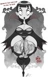  big_breasts big_penis big_testicles black_eyes black_hair breasts brendancorris cleavage female futanari monster_girl penis solo testicles torn_clothes vampire white_skin 