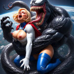1girl ai_generated alien_girl blonde_hair dc_comics earth heroine_in_trouble karen_starr marvel power_girl space spider-man_(series) superheroine superman_(series) symbiote tentacle venom