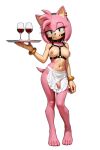 1girl ai-generated ai_assisted ai_generated alcohol amy_rose bracelet breasts feet female_focus furry furry_female futanari gagged green_eyes holding_tray looking_at_viewer navel nipples penis pink_fur sega simple_background sonic_the_hedgehog_(series) tail transparent_background tray waist_apron waitress waitress_uniform