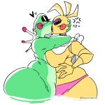  1girl amphibian animatronic anthro ass avian bib big_ass big_breasts bird black_eyes breasts chicken clothing crossover duo female/female five_nights_at_freddy's five_nights_at_freddy's_2 french_kissing frog galliform glitch_productions green_body huge_ass kissing machine moonrainum moonrainum_(artist) narrowed_eyes non-mammal_breasts nude panties phasianid ribbit_(tadc) ribbit_(the_amazing_digital_circus) robot scottgames the_amazing_digital_circus toy_chica_(fnaf) underwear white_eyes yellow_body 