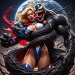 1girl ai_generated alien_girl blonde_hair dc_comics earth heroine_in_trouble karen_starr marvel power_girl space spider-man_(series) superheroine superman_(series) symbiote tentacle venom