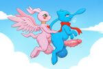  3_fingers 3_toes absurd_res ai_generated anal anal_penetration animal_genitalia anthro anthro_on_anthro anthro_penetrated anthro_penetrating anthro_penetrating_anthro ass balls bandai_namco big_balls big_penis blue_body blue_eyes bodily_fluids breath cloud crossover cum cum_in_ass cum_inside cum_on_body cum_on_butt cum_on_penis digimon digimon_(species) digimon_tamers duo fangs feet fingers flying genital_fluids genitals gold_ring green_eyes half-closed_eyes hand_on_partner's_butt heart_(marking) high_res huge_balls huge_penis long_ears long_tail looking_at_another looking_at_partner male male/male male_penetrated male_penetrating male_penetrating_male marineangemon mew_(pokemon) mouth_closed narrowed_eyes nintendo open_mouth open_smile outside_sex paws penetration penile penile_penetration penile_spines penis penis_in_ass pink_body pokemon pokemon_(species) red_scarf scarf sex sheath shiny_pokemon sky smile smiling_at_partner sweat tail teeth toes wings yiff_ai_(director) 
