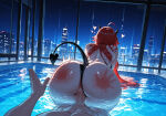 1boy1girl 1girl ai_generated ass cosplay curvy curvy_female curvy_figure devil_horns devil_tail high_school_dxd horns night nude pool reverse_cowgirl_position rias_gremory sex slapping_ass sling_bikini spank_marks spanking swimsuit tail