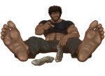 1boy 2026 abs barefoot capcom carlos_oliveira curly_hair dark-skinned_male facial_hair human hunk male male_feet male_foot_fetish muscular muscular_male nonagesimal pointing_at_viewer resident_evil short_hair socks solo_male white_background