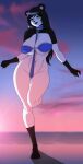 1girl beach bear big_ass big_breasts bikini black_hair black_skin cipher-66 cute giant_panda long_hair micro_bikini panda posing sand sea seductive sexy sling_bikini white_skin