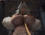  1girl big_breasts bubble_butt cleavage dark-skinned_female ghislaine_dedoldia horny inviting_to_sex looking_at_viewer mushoku_tensei mushoku_tensei:_isekai_ittara_honki_dasu mushoku_tensei_jobless_reincanation oroborus pose red_eyes standing teasing thick_thighs white_hair 