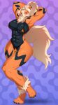 1girl arcanine big_ass big_breasts bikini blonde_hair canine cute duderedblue fluffy_tail long_hair milf muscular_female orange_skin ponytail posing seductive sexy tail