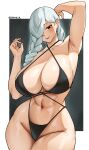  1girl big_breasts bikini black_eyes bubble_butt cleavage cromwellb horny inviting_to_sex jujutsu_kaisen looking_at_viewer mei_mei_(jujutsu_kaisen) pose standing swimsuit teasing thick_thighs white_hair 