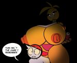  1girl 2025 ambiguous_gender animatronic anthro areola avian big_breasts bird breasts chicken cupcake_(fnaf) digital_drawing_(artwork) digital_media_(artwork) dim_lighting duo english_text female/ambiguous five_nights_at_freddy's five_nights_at_freddy's_2 galliform glowing glowing_eyes high_res huge_breasts human humanoid hyper hyper_breasts klacket larger_female machine mammal nipples phasianid puffy_areola puffy_nipples robot scottgames shaded size_difference speech_bubble text thick_thighs toy_chica_(fnaf) wide_hips 