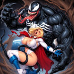 1girl ai_generated alien_girl blonde_hair dc_comics earth heroine_in_trouble karen_starr marvel power_girl space spider-man_(series) superheroine superman_(series) symbiote tentacle venom