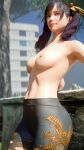  1girls 3d alternate_version_available black_hair blender brown_eyes forsavide hair ling_xiaoyu looking_at_viewer medium_breasts namco shorts tekken tekken_8 topless twin_tails 