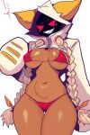  1girl arc_system_works blazblue cat cat_ears catgirl dark-skinned_female dark_skin fecharis hoodie kaka_(blazblue) mariy01 mask masked masked_female red_eyes sharp_teeth taokaka 