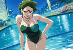  1girl adult_swim alluring bikini bishoujo_senshi_sailor_moon bishoujo_senshi_sailor_moon_r black_moon cleavage green_eyes green_hair medium_breasts petz stray_pig_(artist) swimming_pool toei_animation toonami viz_media 