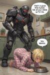 ai_generated blonde_female blonde_hair collar domination domination/submission english_text food human_on_humanoid human_on_robot leash pet_play petplay puppyplay robot robot_humanoid robot_on_human submission submissive_female