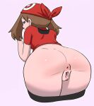 1girl 1girl anus ass ass_focus bent_over looking_at_viewer looking_back may_(pokemon) nintendo pokemon presenting pussy simple_background solo_female