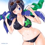 1girl abe_tsukumo alluring bikini black_hair blue_eyes coat glass hammie_(uchuu_sentai_kyuuranger) kunoichi super_sentai swimsuit uchuu_sentai_kyuuranger voluptuous