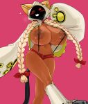  1girl 1girl 1girls arc_system_works big_areola big_breasts big_nipples blazblue blush blush_lines breasts breasts_bigger_than_head cat_ears catgirl clothing dark-skinned_female dark_skin fecharis feline furry hoodie huge_areolae huge_breasts huge_nipples kaka_(blazblue) mask masked masked_female mdthetest nipples red_eyes sharp_teeth skimpy solo_female suspenders suspenders_on_breasts tail taokaka 