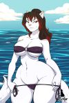  1girl anthro bikini breasts clothed clothing feline furry high_res looking_at_viewer mammal natysanime navel nipple_bulge smile standing swimsuit thick_thighs wide_hips 