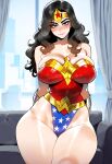  1boy1girl 1girl ai_generated curvy curvy_female curvy_figure dc_comics long_hair superhero_costume superheroine wonder_woman 