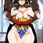 1boy1girl 1girl ai_generated breast_grab curvy curvy_female curvy_figure dark-skinned_male dark_skin dc_comics groping groping_breasts groping_from_behind hands_on_breasts long_hair superhero_costume superheroine wonder_woman