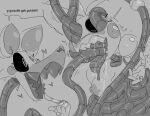 1girl animatronic animatronic_female beakless big_breasts breasts breasts_out chicken chicken_girl eviltqf five_nights_at_freddy's five_nights_at_freddy's_2 fnaf mangle_(fnaf) monochrome phasianid robot robot_girl scottgames tentacle_rape tentacle_sex toy_chica_(fnaf) vore