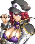  00s 1girl amania_orz big_breasts breasts cleavage forte_stollen galaxy_angel hat looking_at_viewer monocle red_hair riding_crop short_hair skindentation upper_body white_background 