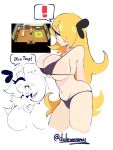 1girl ass_window big_breasts bikini bikini_under_clothes clothed cynthia_(pokemon) dalexnormal female_only imminent_sex nintendo pokemon pov sideass