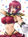  00s 1girl ahoge amania_orz artist_name big_breasts blue_eyes breasts dated erect_nipples gloves gundam gundam_seed gundam_seed_destiny hair_ornament lunamaria_hawke microphone navel one_eye_closed outstretched_arms red_hair short_hair sketch skindentation skirt sports_bra star thong_panties twitter_username 