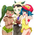 :) :d ;) ;d alternate_hairstyle ass big_breasts character_request cosplay covered_nipples hat kousaka_jun lana lillie lillie_(pokemon) looking_at_viewer mallow mallow_(pokemon) mao_(pokemon) medium_breasts no_panties pokemon pokemon_(game) pokemon_sm porkyman series_request sideboob small_breasts smile suiren_(pokemon) topless twintails wink